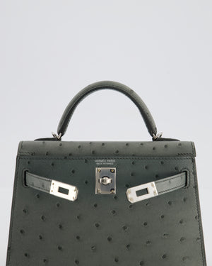Hermès Mini Kelly II 20 Bag in Vert Amande Ostrich Leather with Palladium Hardware