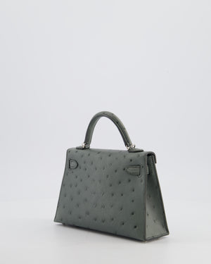 Hermès Mini Kelly II 20 Bag in Vert Amande Ostrich Leather with Palladium Hardware