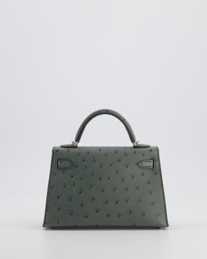 Hermès Mini Kelly II 20 Bag in Vert Amande Ostrich Leather with Palladium Hardware