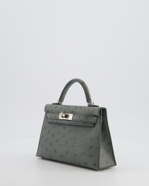 Hermès Mini Kelly II 20 Bag in Vert Amande Ostrich Leather with Palladium Hardware