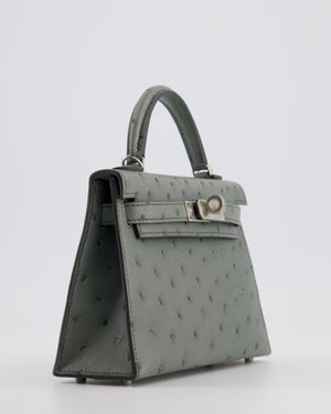 Hermès Mini Kelly II 20 Bag in Vert Amande Ostrich Leather with Palladium Hardware