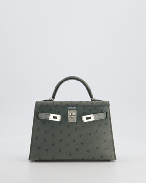 Hermès Mini Kelly II 20 Bag in Vert Amande Ostrich Leather with Palladium Hardware
