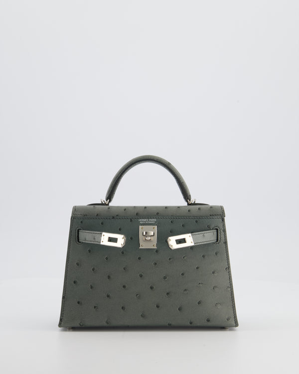 Hermès Mini Kelly II 20 Bag in Vert Amande Ostrich Leather with Palladium Hardware