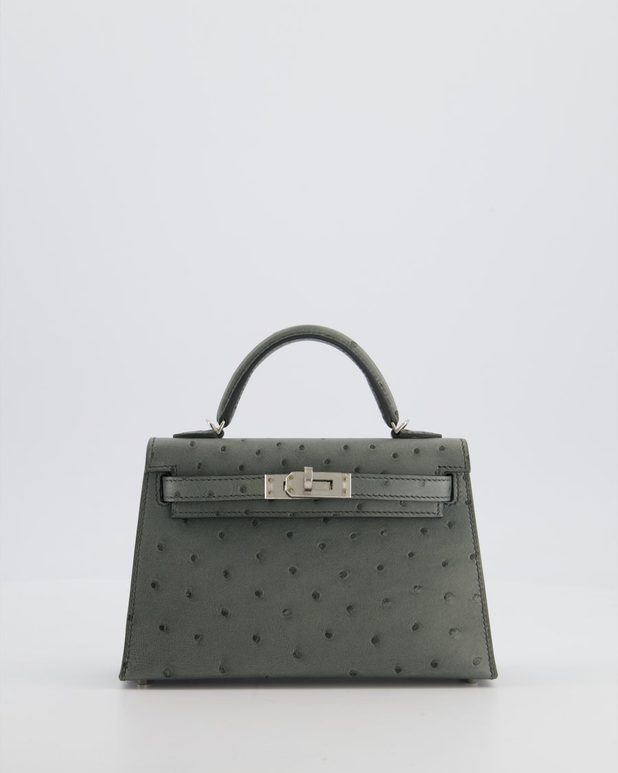 Hermès Mini Kelly II 20 Bag in Vert Amande Ostrich Leather with Palladium Hardware