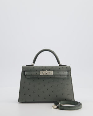 Hermès Mini Kelly II 20 Bag in Vert Amande Ostrich Leather with Palladium Hardware