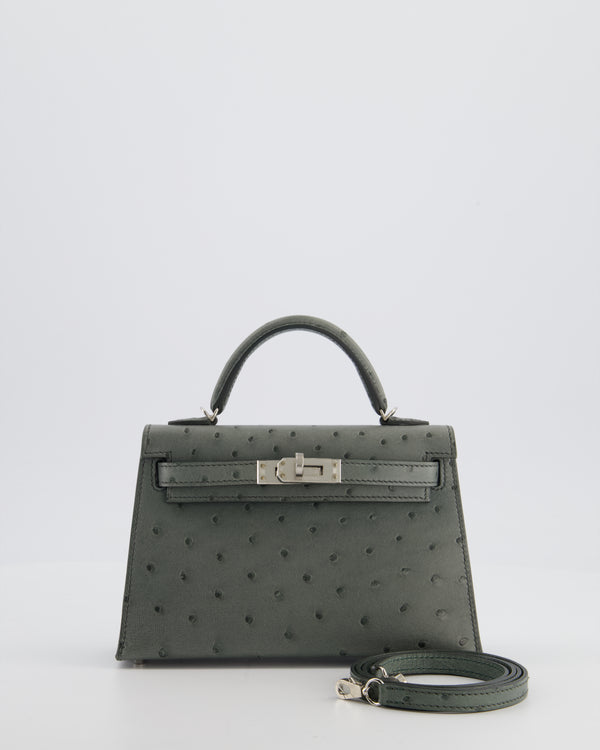 Hermès Mini Kelly II 20 Bag in Vert Amande Ostrich Leather with Palladium Hardware
