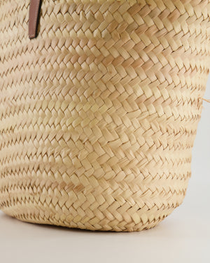 Celine Beige Raffia Tote Bag with Brown Leather Triomphe Logo