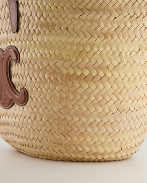 Celine Beige Raffia Tote Bag with Brown Leather Triomphe Logo