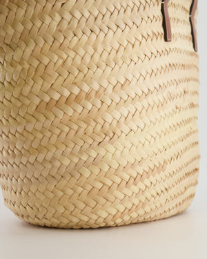 Celine Beige Raffia Tote Bag with Brown Leather Triomphe Logo