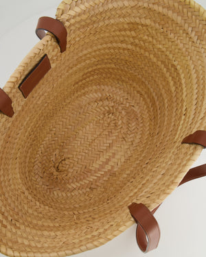 Celine Beige Raffia Tote Bag with Brown Leather Triomphe Logo