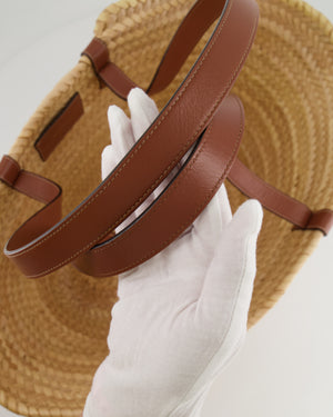 Celine Beige Raffia Tote Bag with Brown Leather Triomphe Logo