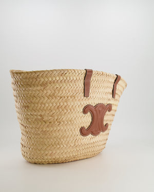 Celine Beige Raffia Tote Bag with Brown Leather Triomphe Logo