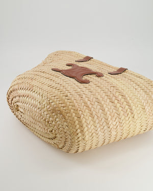 Celine Beige Raffia Tote Bag with Brown Leather Triomphe Logo