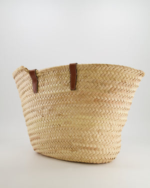 Celine Beige Raffia Tote Bag with Brown Leather Triomphe Logo