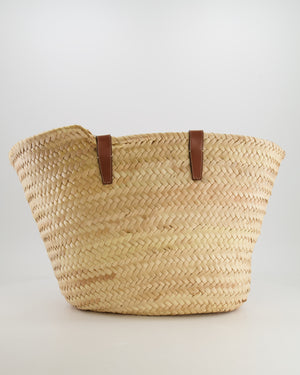 Celine Beige Raffia Tote Bag with Brown Leather Triomphe Logo