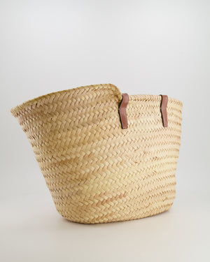 Celine Beige Raffia Tote Bag with Brown Leather Triomphe Logo