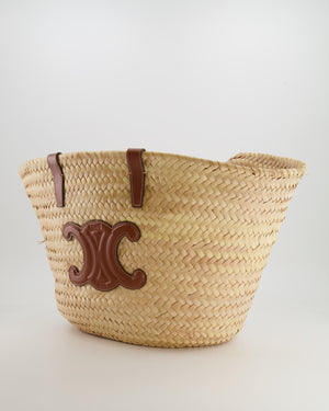 Celine Beige Raffia Tote Bag with Brown Leather Triomphe Logo