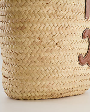 Celine Beige Raffia Tote Bag with Brown Leather Triomphe Logo