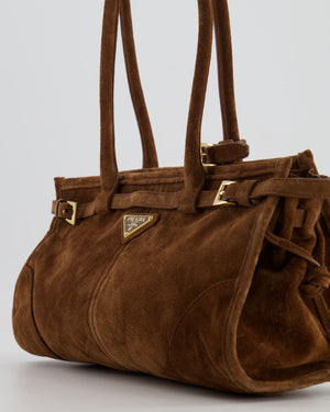 *HOT* Prada Cocoa Brown Suede Bonnie Medium Bag with Gold Hardware RRP £2,250