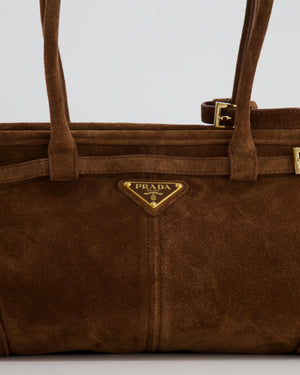 *HOT* Prada Cocoa Brown Suede Bonnie Medium Bag with Gold Hardware RRP £2,250