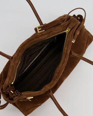 *HOT* Prada Cocoa Brown Suede Bonnie Medium Bag with Gold Hardware RRP £2,250