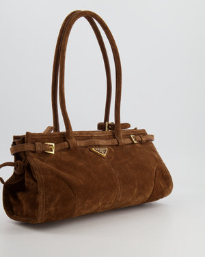 *HOT* Prada Cocoa Brown Suede Bonnie Medium Bag with Gold Hardware RRP £2,250