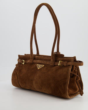 *HOT* Prada Cocoa Brown Suede Bonnie Medium Bag with Gold Hardware RRP £2,250