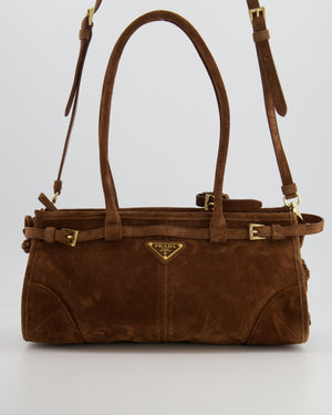 *HOT* Prada Cocoa Brown Suede Bonnie Medium Bag with Gold Hardware RRP £2,250