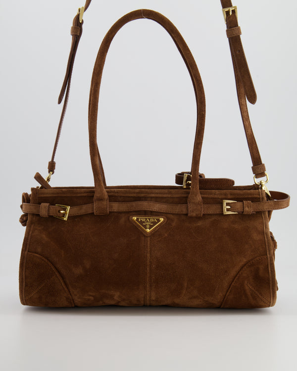 *HOT* Prada Cocoa Brown Suede Bonnie Medium Bag with Gold Hardware RRP £2,250