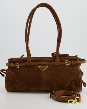 *HOT* Prada Cocoa Brown Suede Bonnie Medium Bag with Gold Hardware RRP £2,250