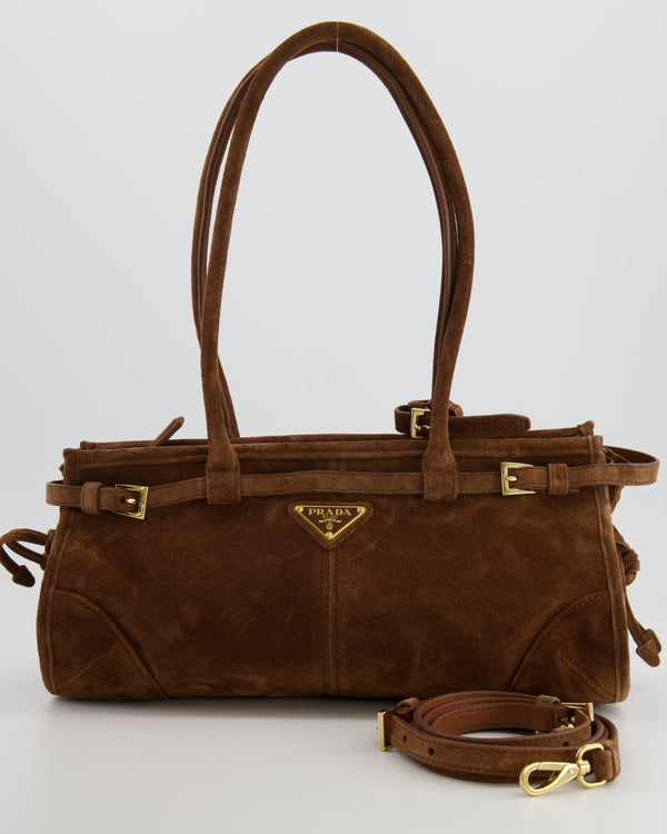 *HOT* Prada Cocoa Brown Suede Bonnie Medium Bag with Gold Hardware RRP £2,250