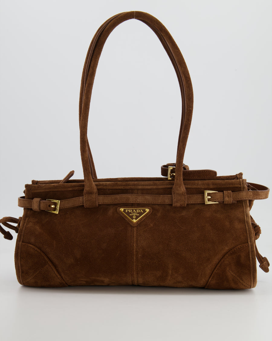 *HOT* Prada Cocoa Brown Suede Bonnie Medium Bag with Gold Hardware RRP £2,250