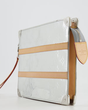 Louis Vuitton FW/21 Silver Metallic Monogram Mirror Vinyl and Vachetta Leather Pouch Bag with Strap