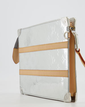 Louis Vuitton FW/21 Silver Metallic Monogram Mirror Vinyl and Vachetta Leather Pouch Bag with Strap