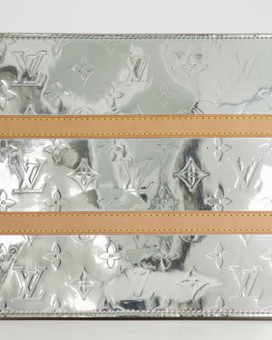 Louis Vuitton FW/21 Silver Metallic Monogram Mirror Vinyl and Vachetta Leather Pouch Bag with Strap