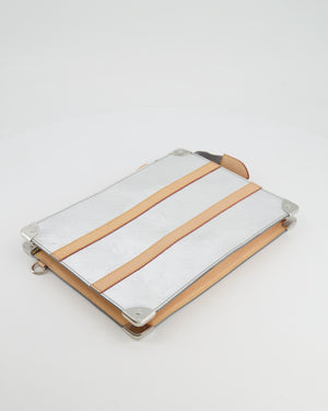 Louis Vuitton FW/21 Silver Metallic Monogram Mirror Vinyl and Vachetta Leather Pouch Bag with Strap