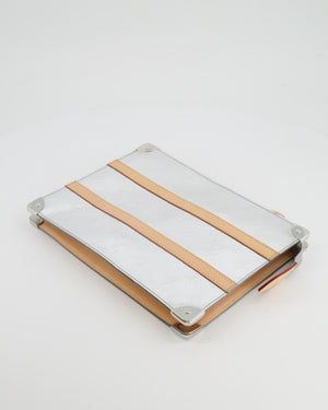 Louis Vuitton FW/21 Silver Metallic Monogram Mirror Vinyl and Vachetta Leather Pouch Bag with Strap