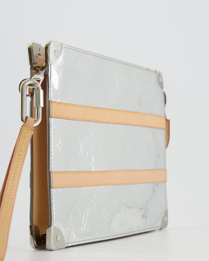 Louis Vuitton FW/21 Silver Metallic Monogram Mirror Vinyl and Vachetta Leather Pouch Bag with Strap
