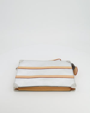 Louis Vuitton FW/21 Silver Metallic Monogram Mirror Vinyl and Vachetta Leather Pouch Bag with Strap