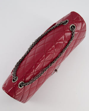 *FIRE PRICE* Chanel Red Reissue 2.55 Jumbo Double Flap Bag in Quilted Patent Leather with Ruthenium Hardware