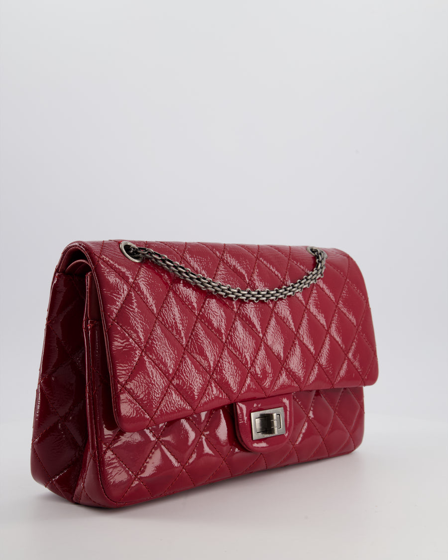 *FIRE PRICE* Chanel Red Reissue 2.55 Jumbo Double Flap Bag in Quilted Patent Leather with Ruthenium Hardware