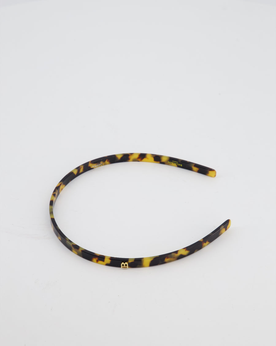 Balmain Brown Tortoise Shell Hair Couture Acetate Headband with Logo Detail