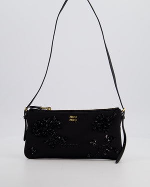 Miu Miu Black Silk Beaded Embroidered Shoulder Bag with Gold Hardware