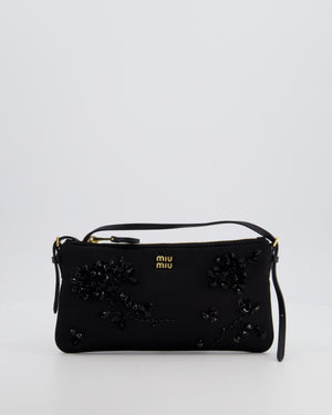 Miu Miu Black Silk Beaded Embroidered Shoulder Bag with Gold Hardware