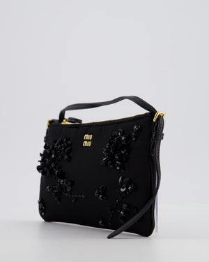 Miu Miu Black Silk Beaded Embroidered Shoulder Bag with Gold Hardware
