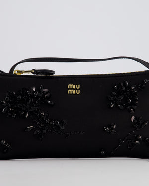 Miu Miu Black Silk Beaded Embroidered Shoulder Bag with Gold Hardware