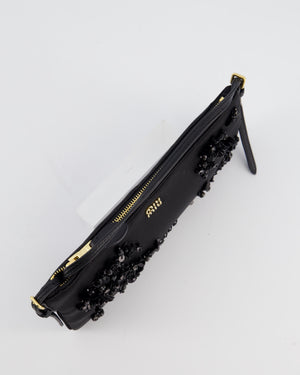 Miu Miu Black Silk Beaded Embroidered Shoulder Bag with Gold Hardware