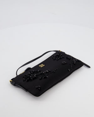 Miu Miu Black Silk Beaded Embroidered Shoulder Bag with Gold Hardware
