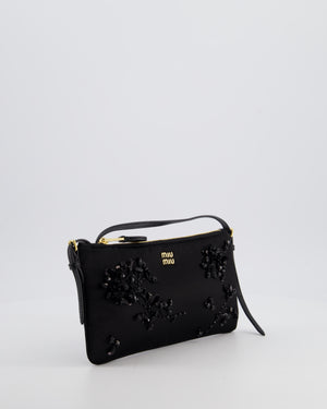Miu Miu Black Silk Beaded Embroidered Shoulder Bag with Gold Hardware