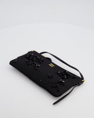 Miu Miu Black Silk Beaded Embroidered Shoulder Bag with Gold Hardware